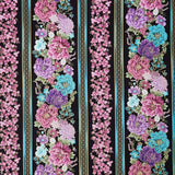 Shizuka - Asian Floral 11" Stripe Black Metallic Yardage