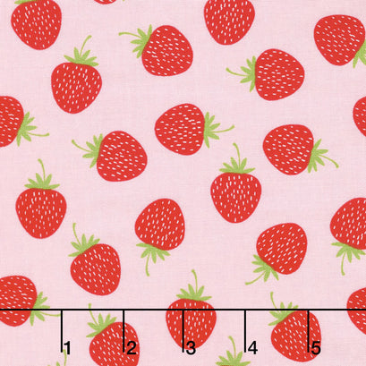 Butterflies and Berries - Butterflies Strawberries Pink Yardage