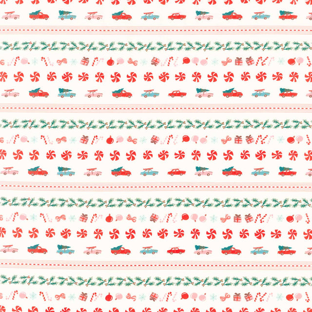 Christmas In The Cabin - Holiday Bound Binding Stripes White Yardage Primary Image
