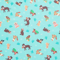 Furry And Bright - Holiday Dogs Teal Yardage Primary Image