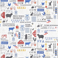 FFA Forever Blue - Text Off White Yardage Primary Image