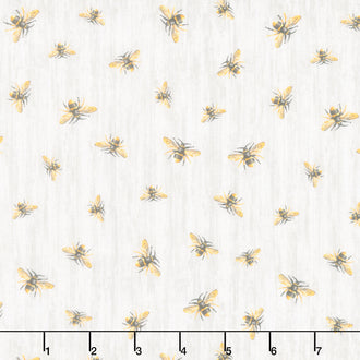 Honey Bee Farm - Flying Bees On Wood Texture Grey Yardage