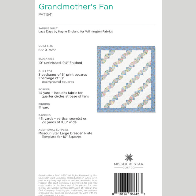 Digital Download - Grandmother's Fan Quilt Pattern by Missouri Star