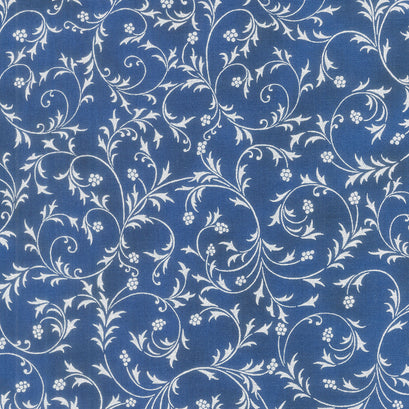 Holiday Flourish - Snow Flower Blue Colorstory Swirls Navy Metallic Yardage