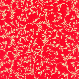 Holiday Flourish - Snow Flower Gold Colorstory Swirls Crimson Metallic Yardage