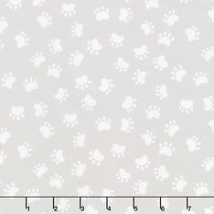 Kitty The Cat - Paw Prints Light Grey Yardage Primary Image