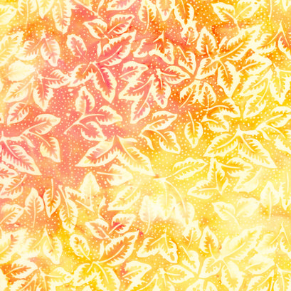 Tropical Oasis Batiks - Leaves Multi Pink Yellow Yardage