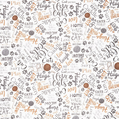 Cats - Cat Yarn and Text Natural Yardage