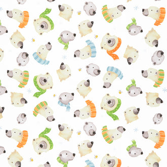 Burr the Polar Bear - Furry Faces White Yardage