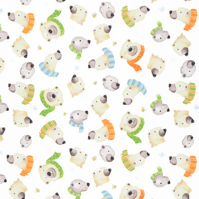 Burr the Polar Bear - Furry Faces White Yardage