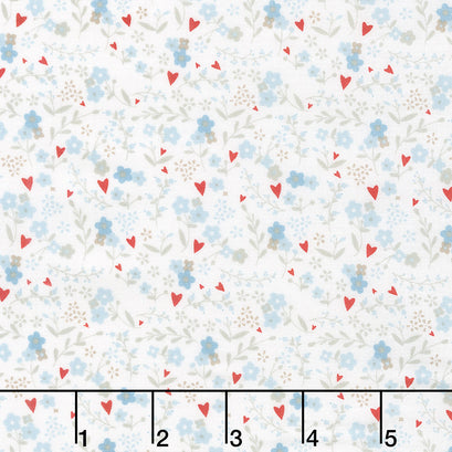 Guess How Much I Love You - Blue Heart Floral Denim Yardage