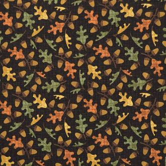 Autumn Harvest Flannel - Black Leaves & Acorns Yardage