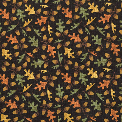 Autumn Harvest Flannel - Black Leaves & Acorns Yardage