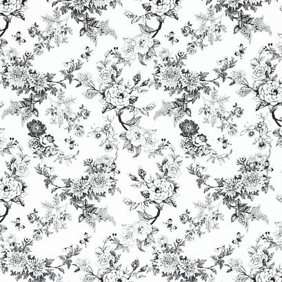 Decoupage - Floral Toile Black Yardage