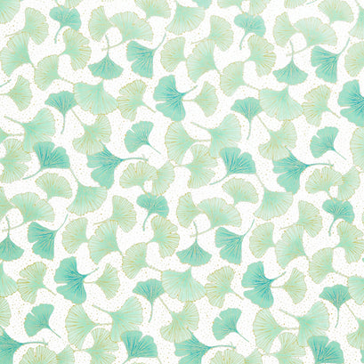 Gingko Garden - Small Ginkgo Toss White Metallic Yardage