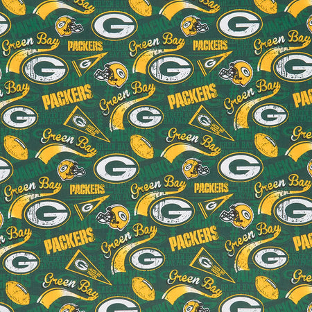 NFL Football Green Bay Packers on White Cotton Fabric