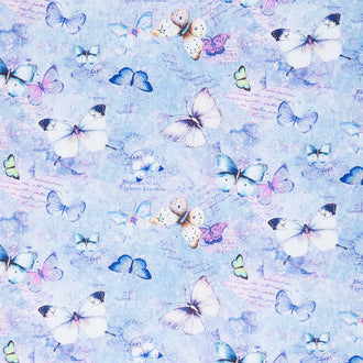 Butterfly Dreams - Pretty Butterflies & Text Blue Yardage