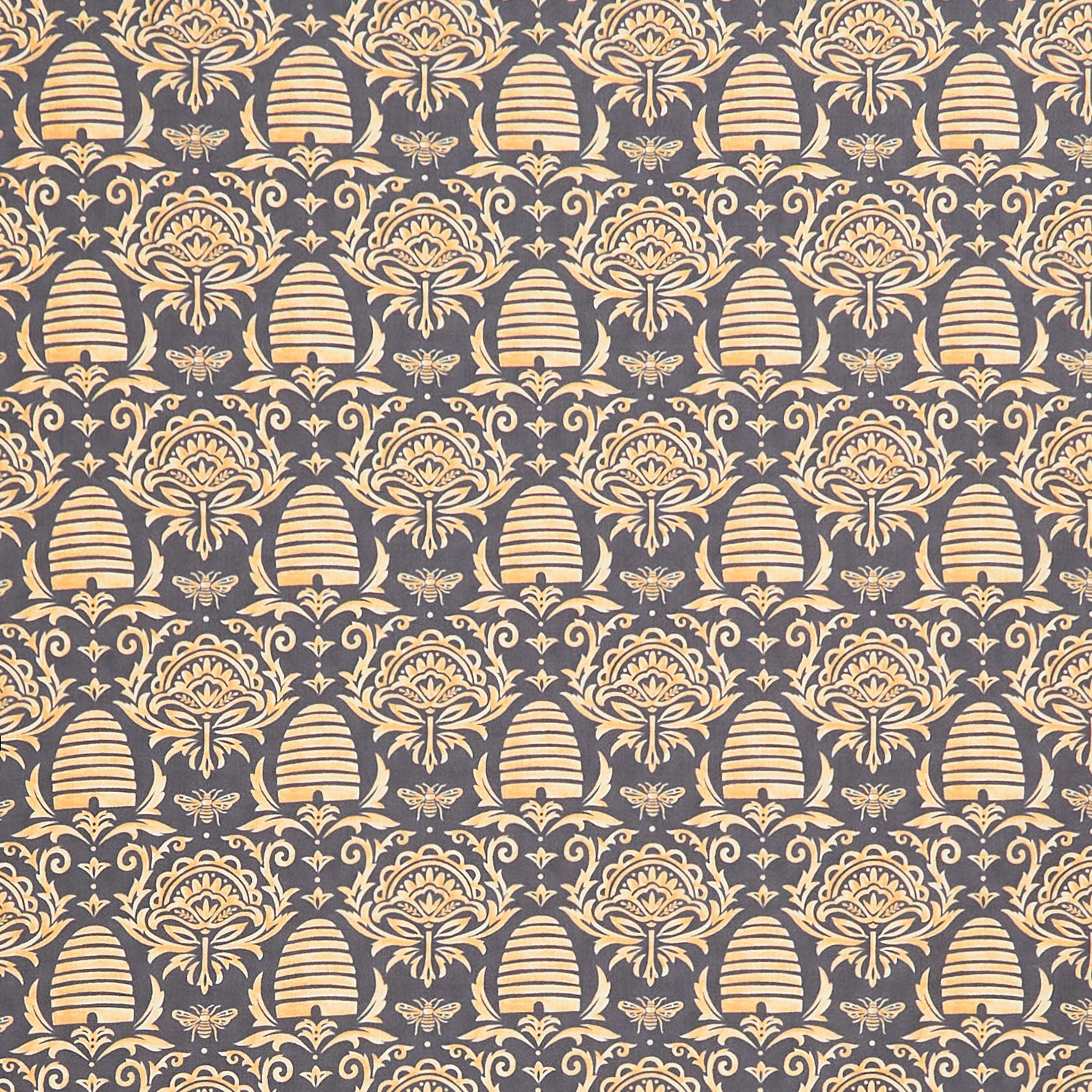 Honey and Lavender - Beeskep Damask Charcoal Yardage Primary Image