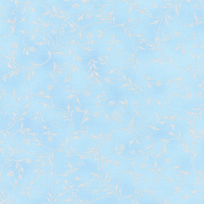 Holiday Flourish - Snow Flower Blue Colorstory Swirls Sky Metallic Yardage