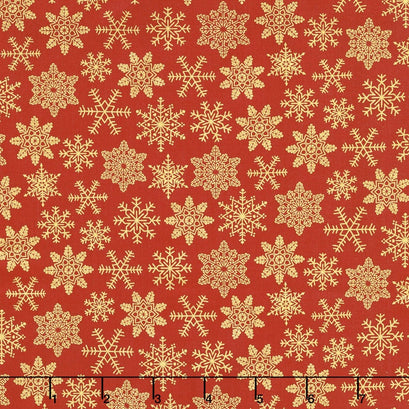 'Tis the Season - Snowflakes Red Metallic Yardage