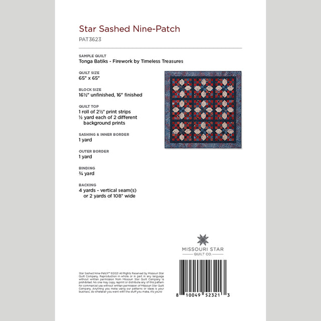 Digital Download - Star Sashed Nine-Patch Quilt Pattern by Missouri St