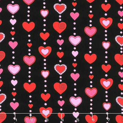 Love Me Do - Beaded Hearts Black Yardage