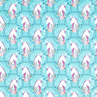 Unicorn Dreams - Unicorn Portrait Turquoise Yardage