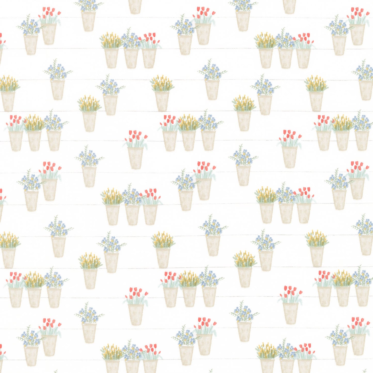 Farmhouse Summer - Flower Pots Off White Yardage Primary Image