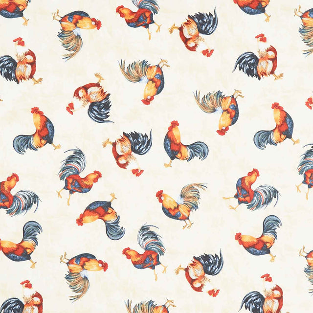 Chickens and roosters farm animals black cotton sewing Fabric by the Yard