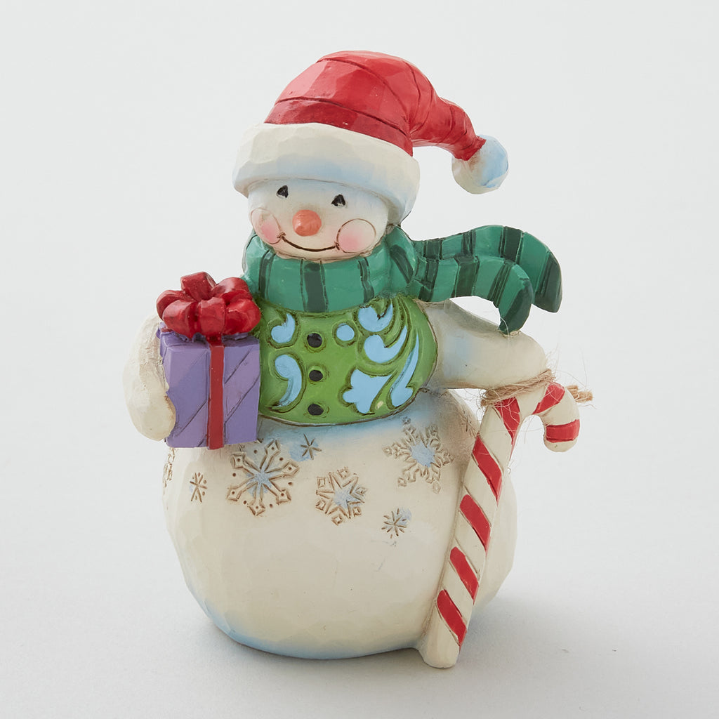 Jim Shore Heartwood Creek Mini Snowman with Gift & Candy Cane