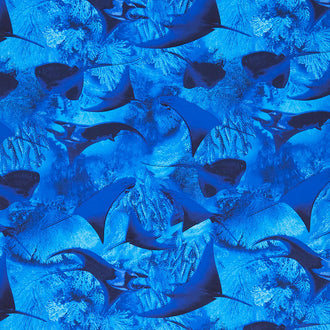 Jewels of the Sea - Stingray Dance Cobalt Digitally Printed Yardage