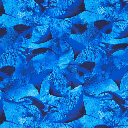 Jewels of the Sea - Stingray Dance Cobalt Digitally Printed Yardage