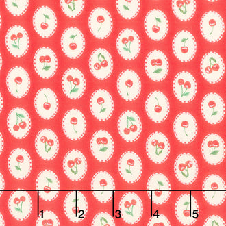 Cherry Pie - Oval Cherry Portraits Red Yardage