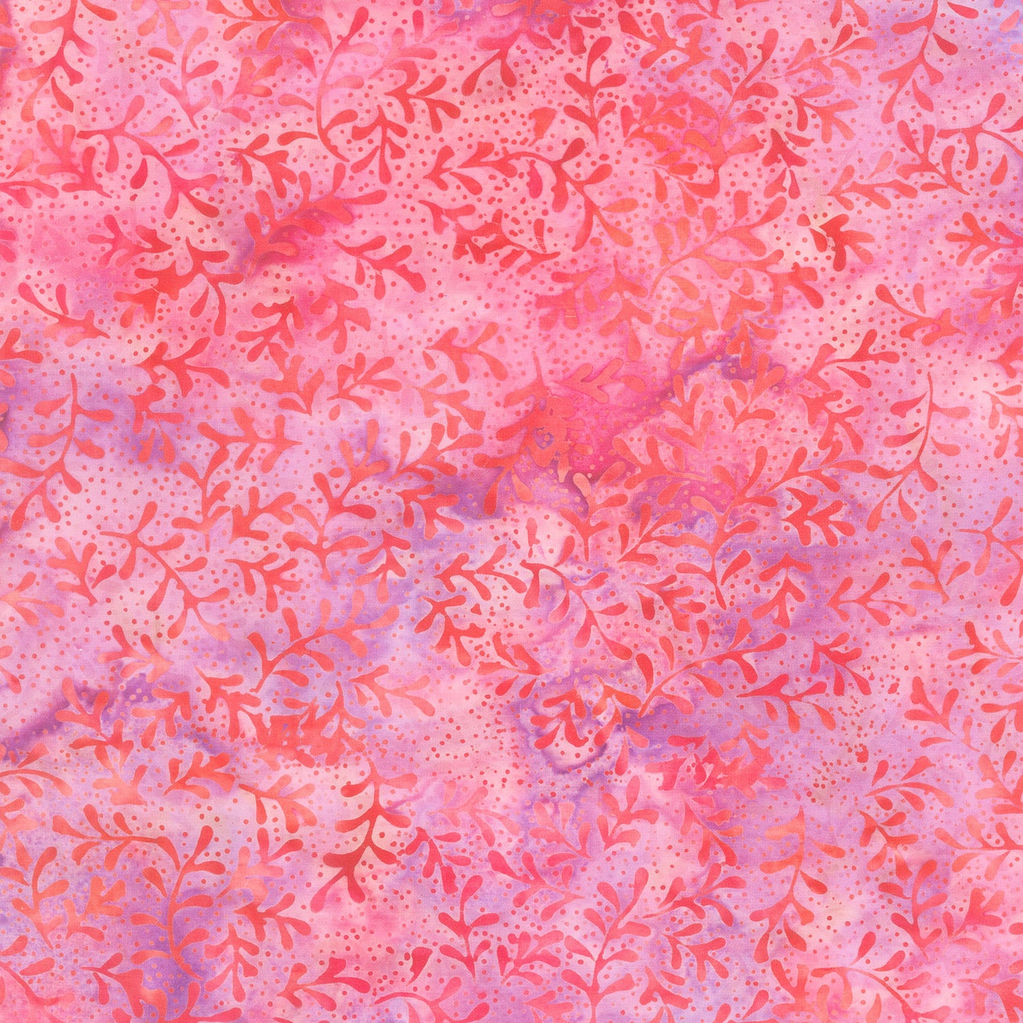 Pin Dot Floral Batiks - Sprig Pink Geranium Yardage Primary Image