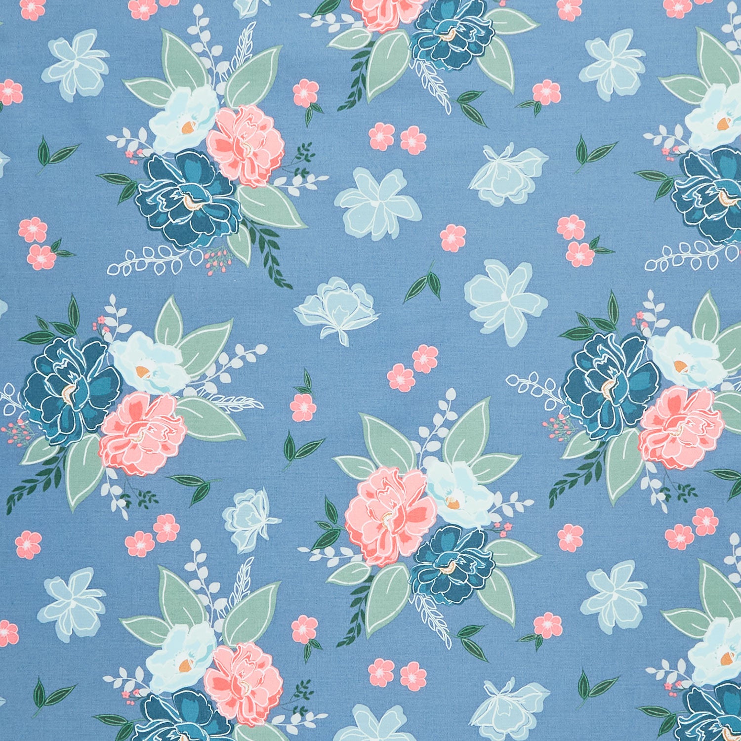 Cotton Flowers Tiny Small Scale Multi-Color Floral on Blue Calico