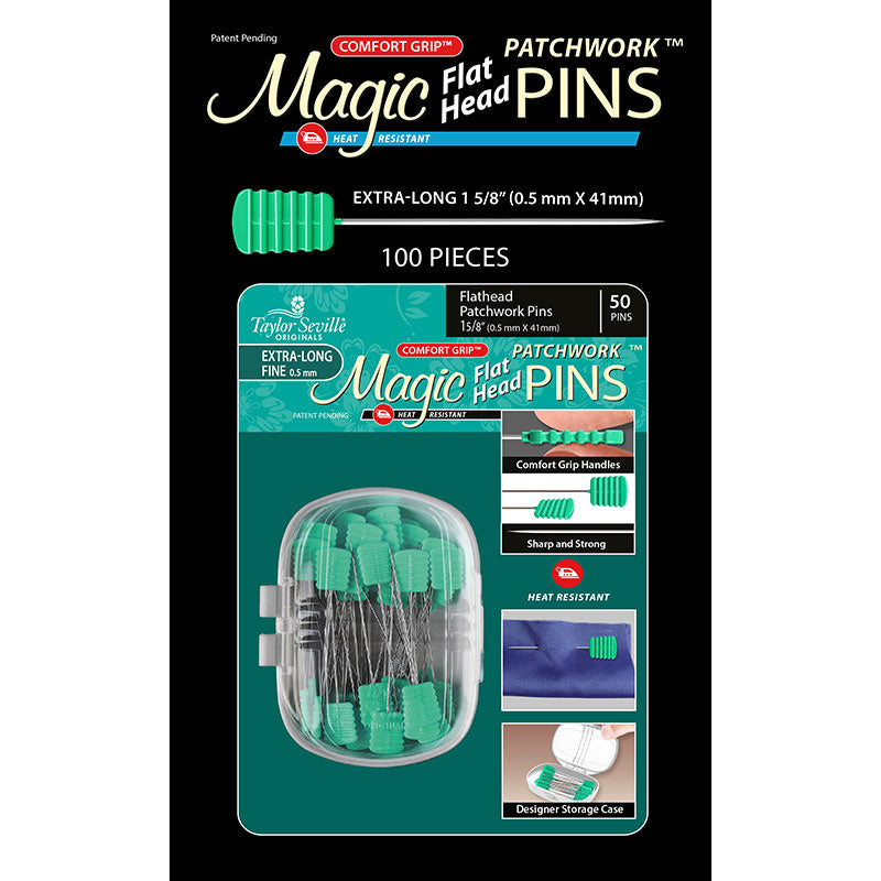 Magic Pins™ Flathead Patchwork Extra Long Fine Pins - 100 Count