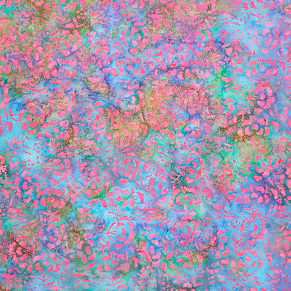 Tropical Oasis Batiks - Peonies Multi Blue Green Yardage