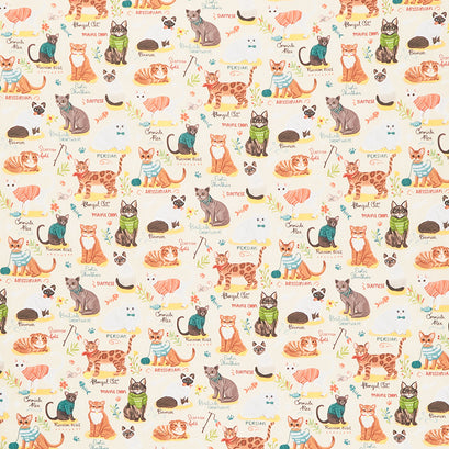 Cats - Cat Breeds Chart Beige Yardage