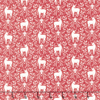 Yuletide Forest - Deer Damask Red Yardage