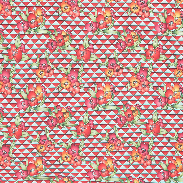 Lush Triangles Flowers - Red Cherry Yardage Primary Image