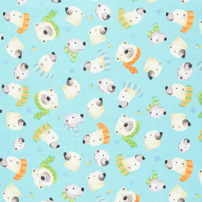 Burr the Polar Bear - Furry Faces Turquoise Yardage