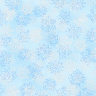 Holiday Flourish - Snow Flower Blue Colorstory Snowflakes Sky Metallic Yardage