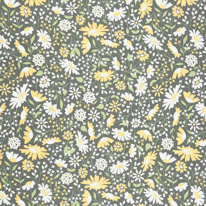 Buttercup and Slate - Buttercup Blooms Slate Yardage