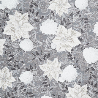 Holiday Flourish - Snow Flower Taupe Colorstory Poinsettia Pewter Metallic Yardage