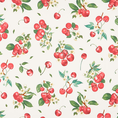 Cherry Pie - Vintage Cherries and Flowers Cream Yardage