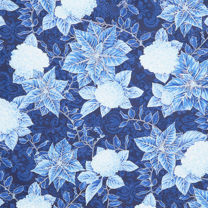 Holiday Flourish - Snow Flower Blue Colorstory Poinsettia Navy Metallic Yardage