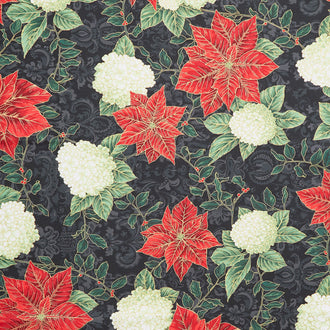 Holiday Flourish - Snow Flower Gold Colorstory Poinsettia Black Metallic Yardage