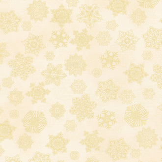 Holiday Flourish - Snow Flower Gold Colorstory Snowflakes Cream Metallic Yardage