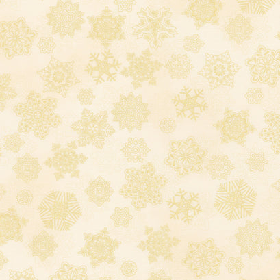 Holiday Flourish - Snow Flower Gold Colorstory Snowflakes Cream Metallic Yardage