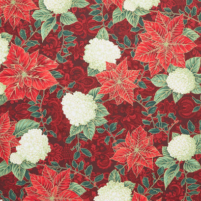 Holiday Flourish - Snow Flower Gold Colorstory Poinsettia Cranberry Metallic Yardage